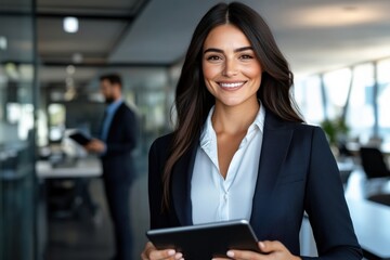 Obraz premium Confident businesswoman modern office portrait professional environment close-up view empowerment