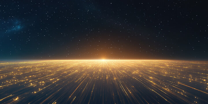 Universe starry sky horizon and glowing curve space theme technology background