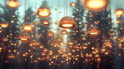Illuminated hanging lights forest photography evening close-up serenity and tranquility