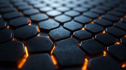 Obraz premium Dark Hexagon Pattern Glowing Brightly. AI Generated