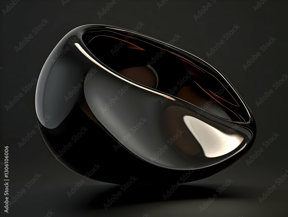 Poster black shiny 3d abstract sphere with metallic surface reflection
