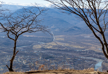 panoramic views from the observation deck in the mountainous area in the early morning