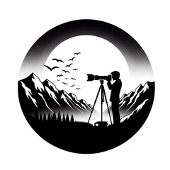 Photograph and photo camera on street, Isolated silhouettes of people on white background..