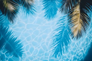 Tropical Pool Scene Palm Shadows Summer Vacation