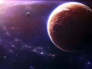 Obraz premium Cosmic Planet Illustration With Stars and Nebula Abstract Purple