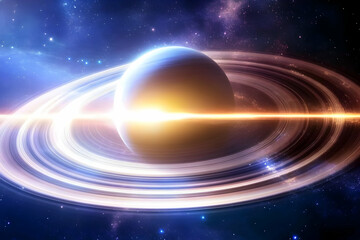 Cosmic Saturn A Glowing Blue Planet Abstract Illustration In The