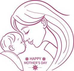 mother's day mother and baby line art vector