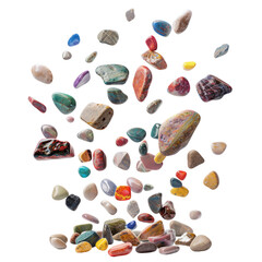 Falling Polished Colorful Stones On Black Backdrop. Nature, Geology And Interior Design Concept.