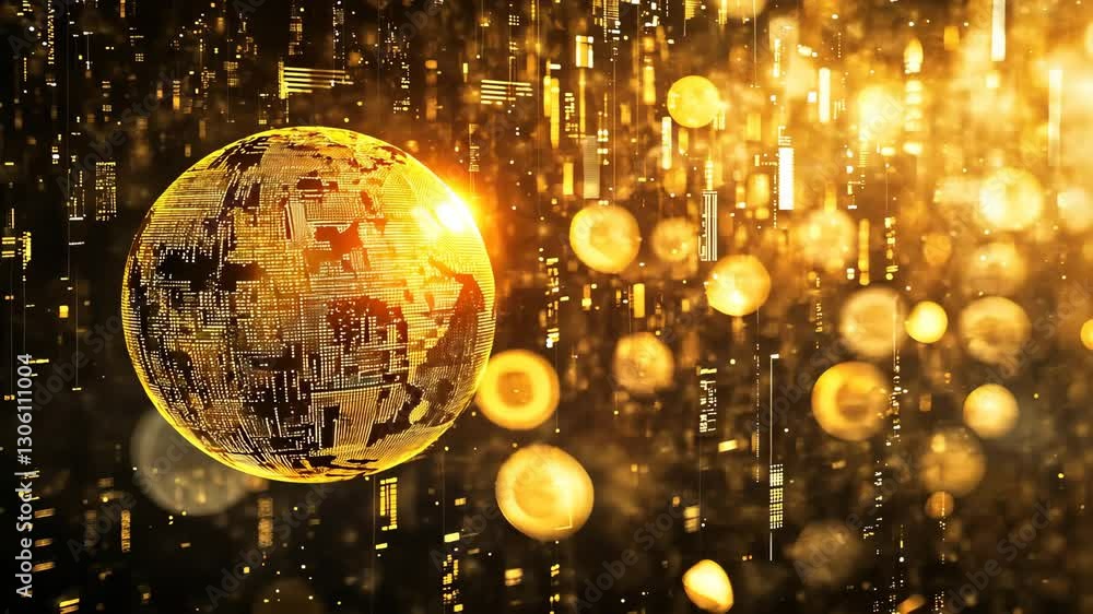 Poster Digital Currency Concept with Golden Bitcoin in Abstract Background