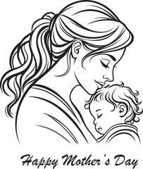 mothers day mother and daughter line art