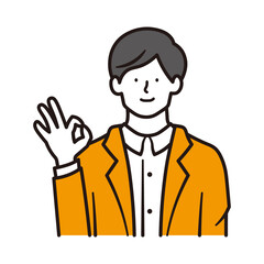 笑顔でOKサインを出すビジネスマンの上半身のイラスト素材