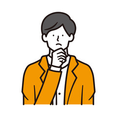 手を当て考えるビジネスマンの上半身のイラスト素材
