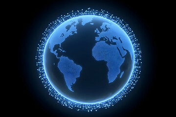 Fototapeta premium Digital 3D Illustration of Connected Blue World Globe on Black