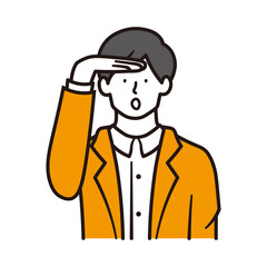 おでこに手を当て探すビジネスマンの上半身のイラスト素材