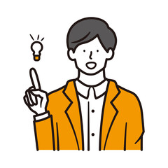 笑顔で指差しをするビジネスマンの上半身のイラスト素材