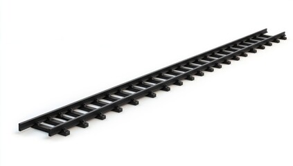 3D black train track going straight to the right, isolated on a white background.