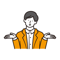 分からないリアクションをしているビジネスマンの上半身のイラスト素材