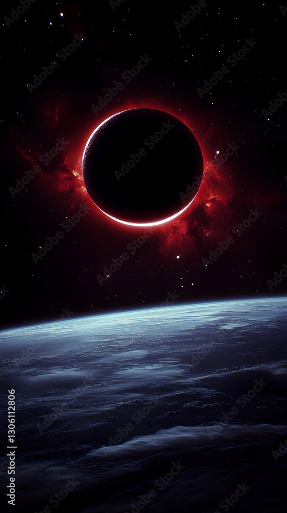 Poster dramatic red eclipse abstract background with earth planet