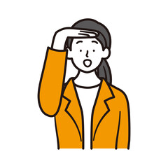 おでこに手を当て探すビジネウーマンの上半身のイラスト素材