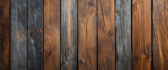 Naklejka premium Wood plank texture background featuring an array of warm tones perfect for rustic design or natural themed projects.