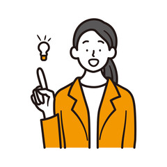 笑顔で指差しをするビジネスウーマンの上半身のイラスト素材