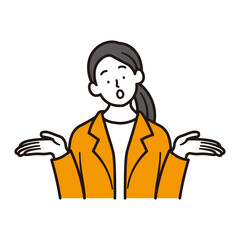 分からないリアクションをしているビジネスウーマンの上半身のイラスト素材