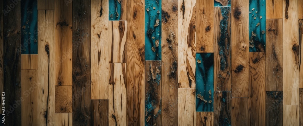 Poster lacquered wood floor texture featuring a unique natural pattern with variations in color and grain, 