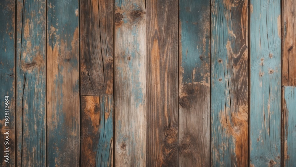 Poster rustic wooden planks with a grunge effect in shades of blue and brown creating a textured background