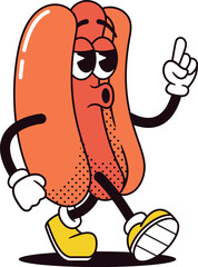 Retro cartoon hot-dog fastfood character