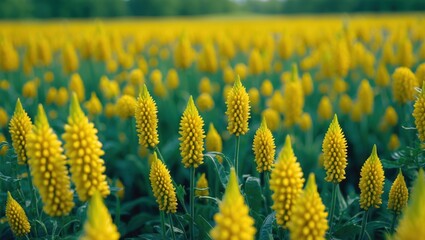 Vibrant field of yellow spikelets in full bloom showcasing nature's beauty and abundance during the summer season.