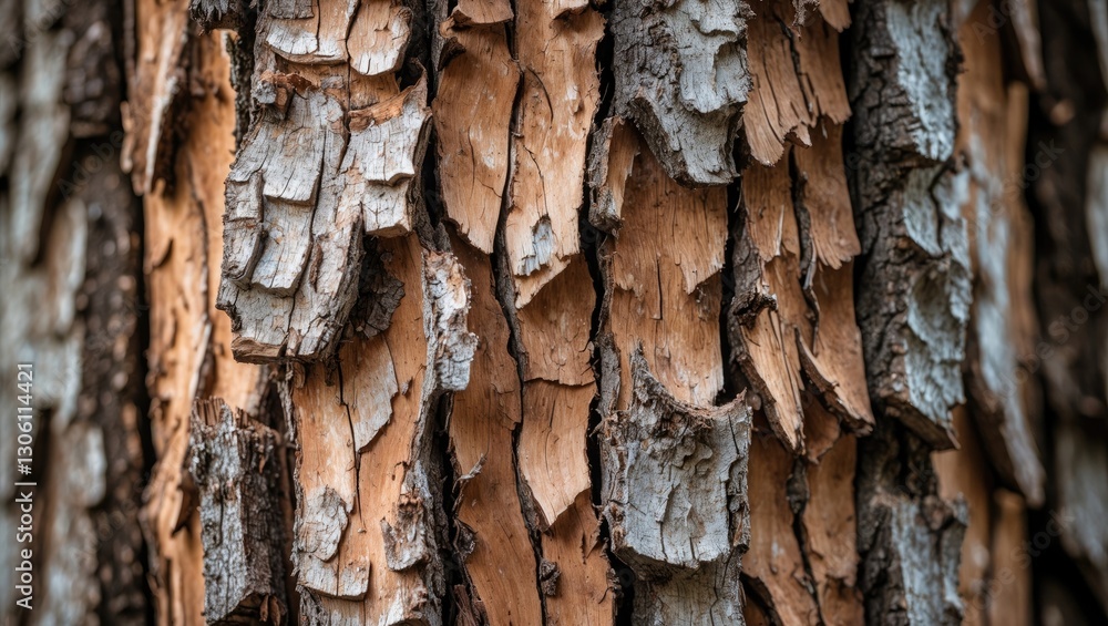 Poster closeup of textured tree bark highlighting natural patterns and colors in a forested environment
