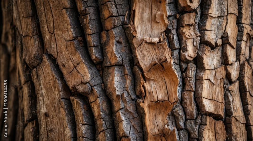 Poster textured close-up of a rustic tree trunk showcasing intricate patterns and natural wood grain suitab