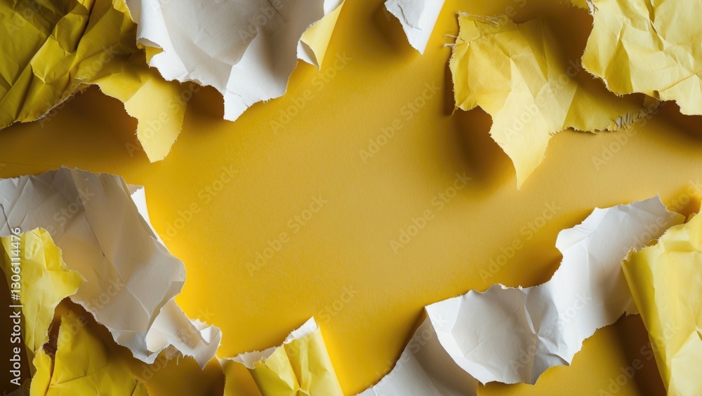 Poster torn yellow paper background with white edges creating empty space for text or design elements