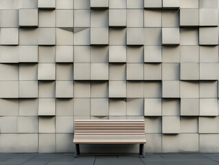 3D Render of Park Bench Against Cubic Wall