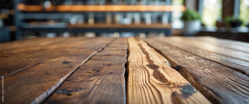 Poster rustic wooden table top with blurred background ideal for product display or creative montages featu