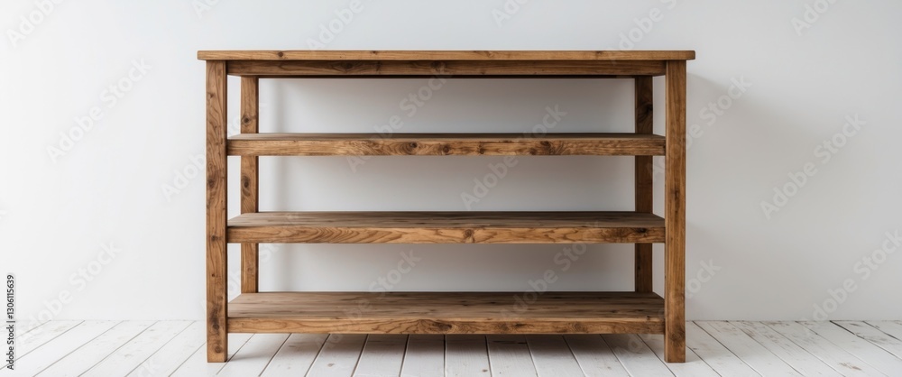 Poster wooden shelf table with multiple levels isolated on white background ideal for displaying products o