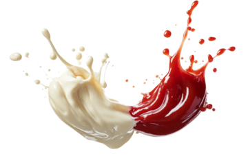 Ketchup And Mayonnaise Splash, Isolated.