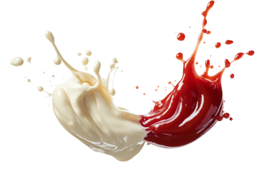 Ketchup And Mayonnaise Splash, Isolated.