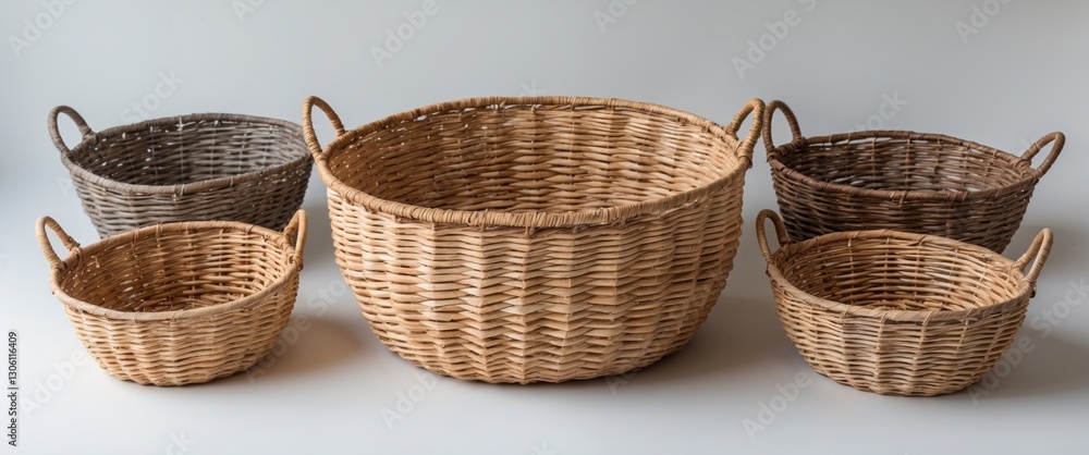 Aufkleber woven rattan baskets collection isolated on white background with blank space for text or design ele