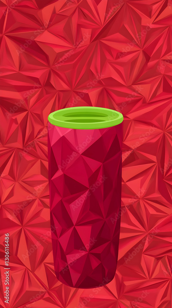 Poster geometric red abstract illustration with 3d faceted object and bright