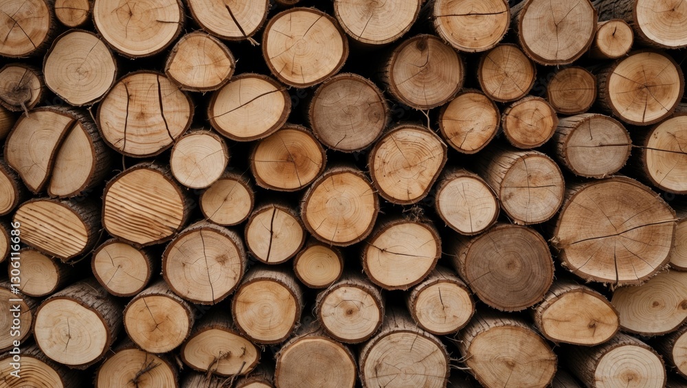 Poster natural wood log texture background with cut tree rings in various sizes creating an organic and rus