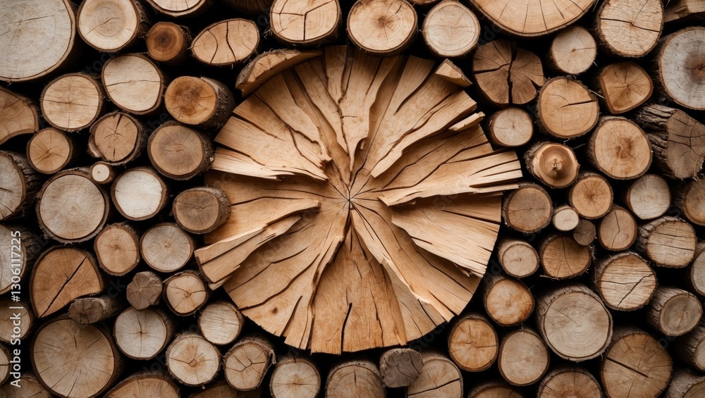 Poster natural wooden logs background showcasing diverse textures and patterns in a circular arrangement id