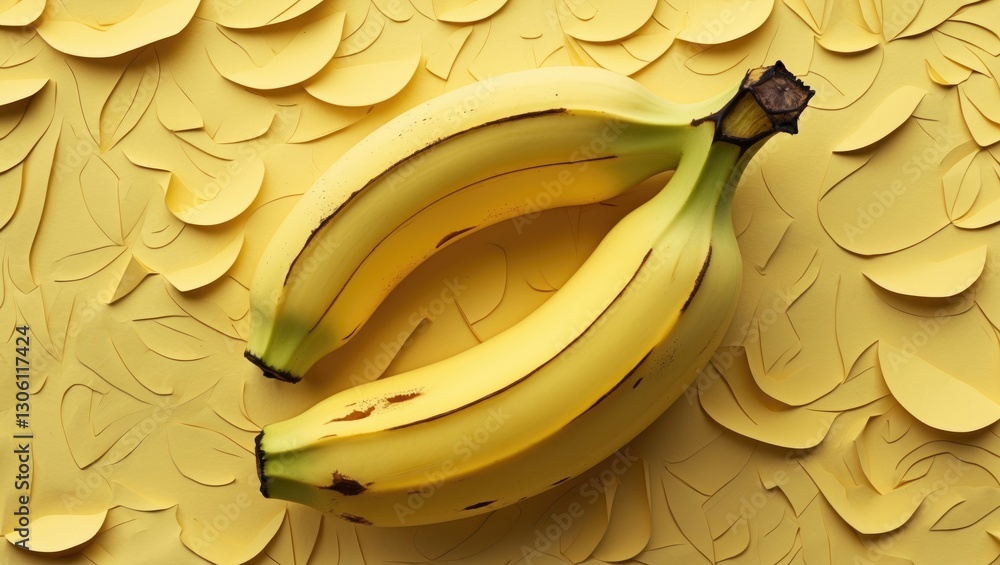 Aufkleber vibrant yellow banana composition on textured paper background highlighting abstract shapes and eleg