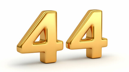 Golden 3D Rendered Number 44 Isolated On White Background