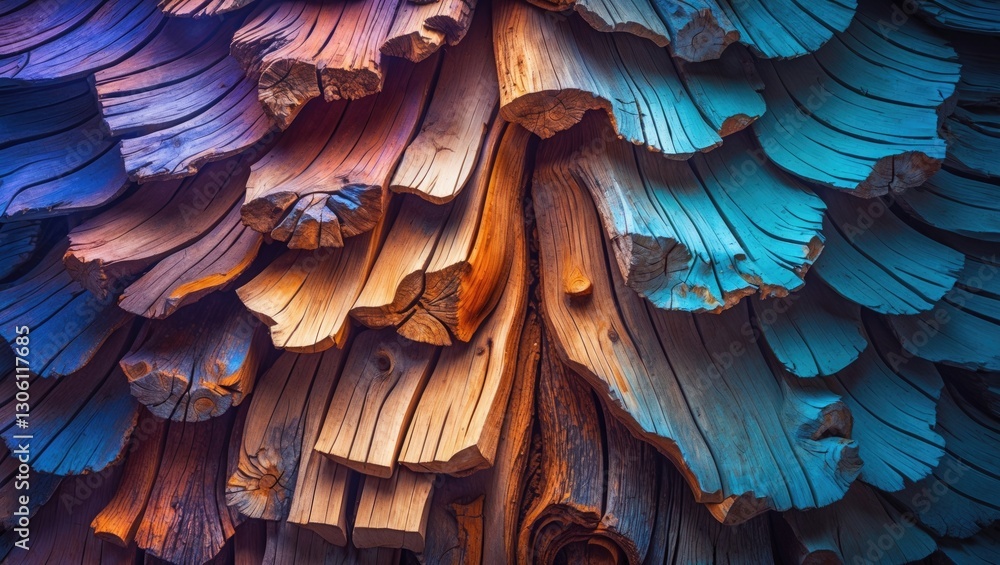 Poster colorful wooden texture with intricate patterns and layers creating a striking visual background for