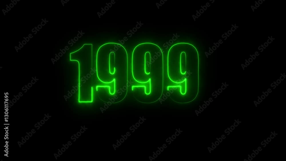 Poster 1999 neon line text. abstract 1999 neon text animation, glowing text animation black background