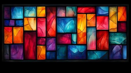 Vibrant stained glass window art rich jewel tones beautifully arranged. AI Generated