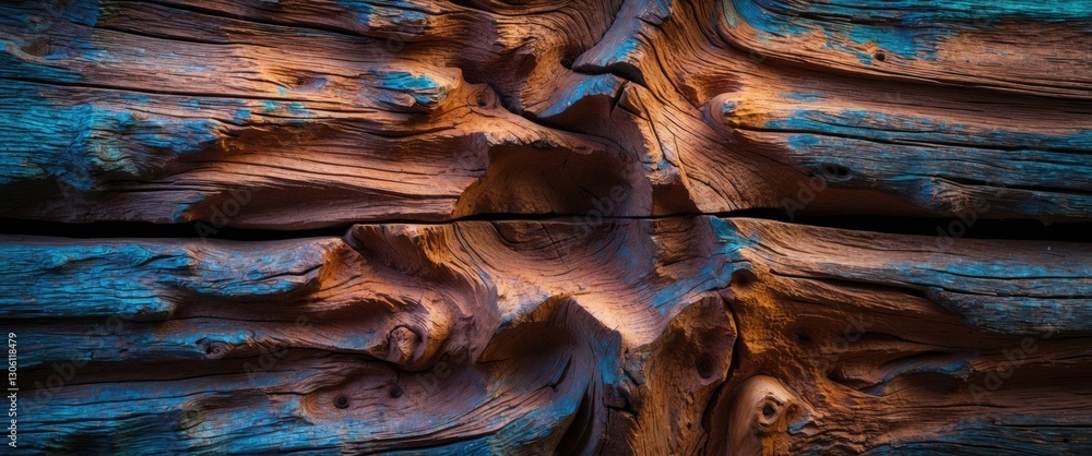Poster detailed close-up of vibrant weathered wood texture showcasing rich colors and intricate patterns id