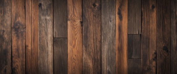 Naklejka premium Natural Rustic Wood Plank Background for Textures, Studio Photography, and Design Projects with Rich Brown Tones and Unique Patterns.