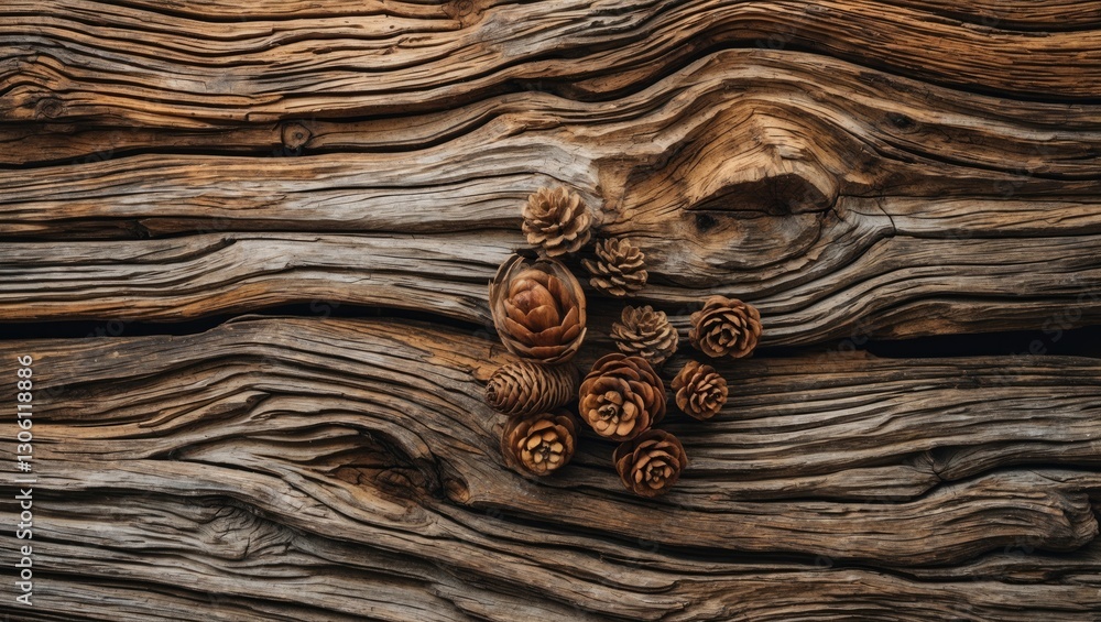 Poster textured vintage wood background with pinecones creating a natural and rustic atmosphere for design 